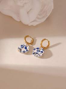 1 Pair Fashionable Chinese Style 18K Stainless Steel Ceramic Teacup & Teapot Design Earrings For Women, Suitable For Everyday Wear