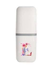1pc Romantic Flower Initials A-Z White Portable Toothbrush Case, Keep Your Toothbrush Clean And On The Go!Travel Toothbrush Holder, Portable Toothbrush Cup Cover, Suitable For Travel, Camping, Business Travel, And School, Multi-Purpose Toothbrush Cup, Travel Wash Cup - White - View 21