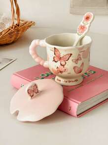 Tasse mit Cartoon-Motiv, Deckel und Löffel, Keramikbecher, schönes Geschenk für Mädchen, Souvenirbegleiter, Kaffeetasse, Paartasse