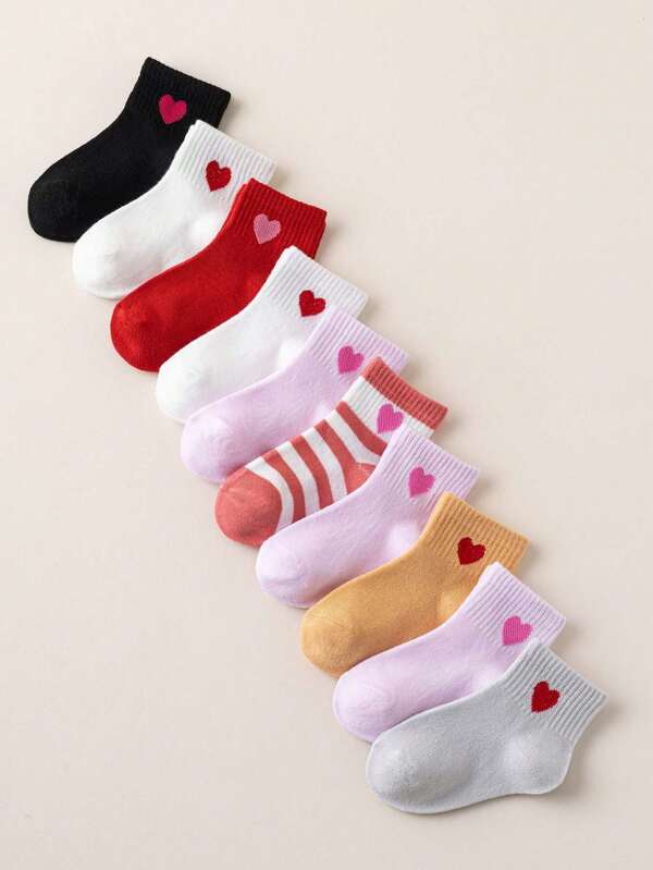 10 pares de calcetines con forma de corazón para niñas bebés - Calcetines suaves y elásticos lindos para niñas