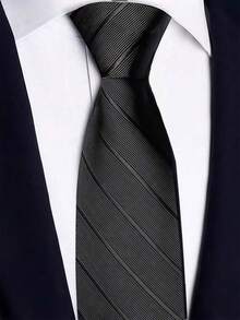 1 件高端男士拉链式领带，条纹商务正装领带，适合商务聚会、工作服、日常穿着婚礼配饰男士领带 - 多色 - 查看 15
