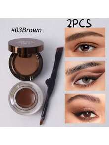 2PCS  2-In-1 Eyeliner Gel With Brush For Halloween, Waterproof And Sweatproof, Smudge-Proof, Long-Lasting, Natural Finish, Perfect For Aegyo-Sal And Eyebrow Gel, No Fading Or Smudging, For Precise Application - Nâu sẫm - Xem 1