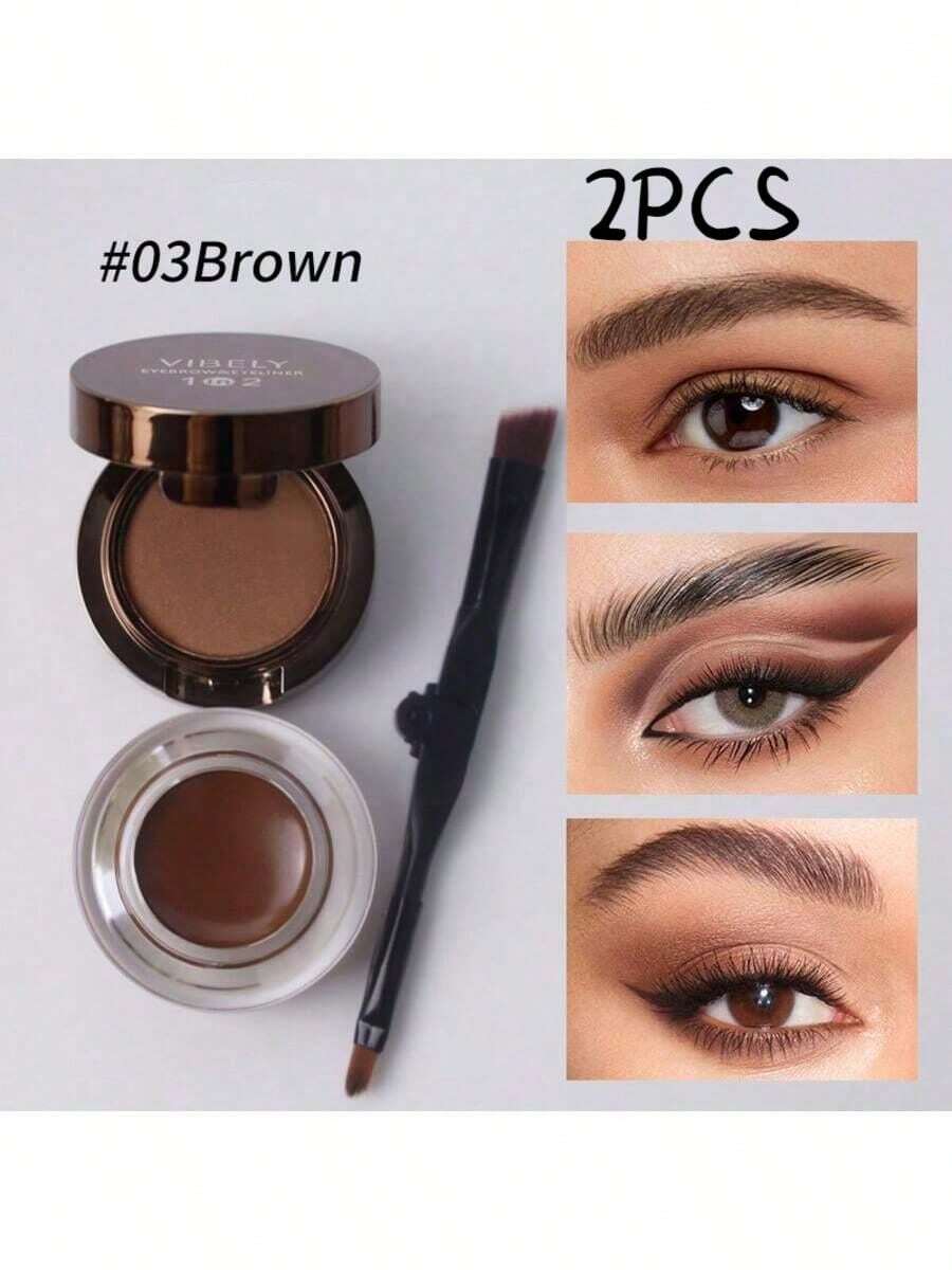 2PCS  2-In-1 Eyeliner Gel With Brush For Halloween, Waterproof And Sweatproof, Smudge-Proof, Long-Lasting, Natural Finish, Perfect For Aegyo-Sal And Eyebrow Gel, No Fading Or Smudging, For Precise Application - Nâu sẫm - Xem 1