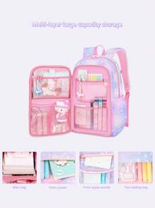 1 pieza Mochila con estampado de corazón arcoíris con colgante lindo de arcoíris y margarita, de alta capacidad con múltiples bolsillos, correa para el hombro ajustable, forro de poliéster, cierre de cremallera, tela impermeable, adecuado para ir y venir, uso diario, bolsa escolar, regalo para volver a la escuela