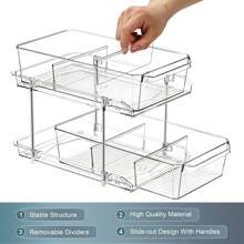 2 Tier Clear Pull-Out Home Organizer, Multi-Purpose Stackable Bathroom Organizer With Dividers, Vanity Counter Tray, Kitchen, Closet Organizers, Cabinet & Storage Container Bins, MultiUse Slide-Out Storage Container