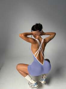 Sports Studio 女士运动连体衣，亲肤面料，修身休闲百搭，适合所有季节，运动瑜伽塑身连体衣 - 淺灰紫 - 查看 6