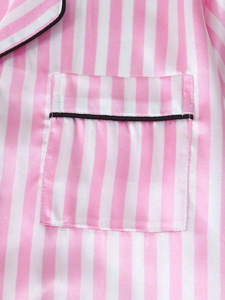 3pcs Satin Women Pajama Set, Short Sleeve Top, Shorts & Pants, Casual Loose Sleepwear For Spring, Summer, Autumn & Winter, Basic Style, Comfortable & Suitable For Home & Outdoor, Pink - Pink - View 6