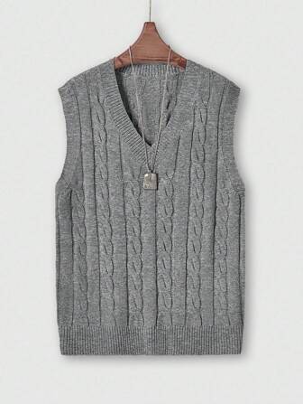 Men's V-Neck Solid Color Knit Sweater Vest