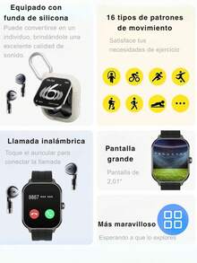 Smartwatch EFFEOKKI 2 en 1 con auriculares inalámbricos TWS, estuche de silicona, permite contestar llamadas, medir la presión arterial, reloj inteligente deportivo compatible con iPhone y Android - Correa negra D8PRO - Ver 5
