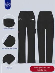 Women's /Healthcare Pants, Comfortable Pants, Solid Color Simple Multi-Pocket Pants