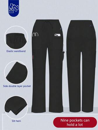 Women's /Healthcare Pants, Comfortable Pants, Solid Color Simple Multi-Pocket Pants