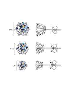 2 chiếc bông tai đinh tán vàng vàng 925 Moissanite bạc tối giản 6 chấu, thích hợp cho trang phục hàng ngày của phụ nữ, tiệc tùng, bãi biển, kỷ niệm ngày cưới, quà tặng trang sức sinh nhật - Bạc - Xem 3