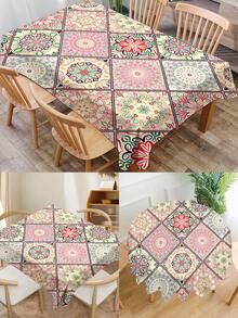 1 Stück Bohemien bedruckte Tischdecke, moderne rechteckige/runde wasserdichte Tischdecke aus Polyester, Digitaldruck, geeignet für Wohnzimmer, Zuhause, Outdoor-Dining, Kleiner Rundetisch