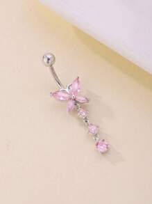 1 Peça Argola para Umbigo Descaída Rosa, Y2K, Joia de Piercing de Umbigo Fofa com Asa, Coração, Borboleta e CZ, 14G, para Mulheres