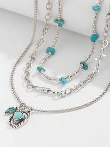 3 piezas de joyas occidentales y campestres con turquesa, collar retro de moda con cactus