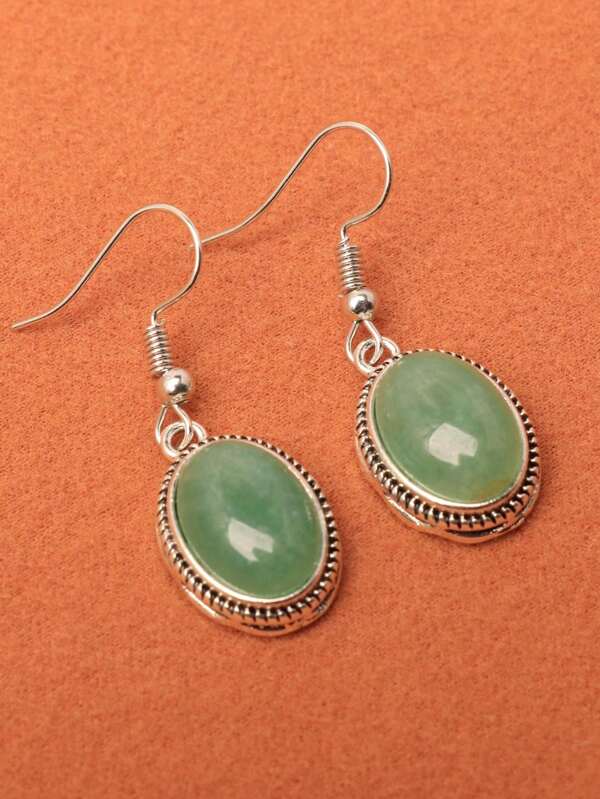 6 Opções de Cor, 1 Par de Brincos Pequenos Ovais Minimalistas de Jade Verde Falso para Mulheres