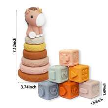 13Pcs Interlocking Rings & Blocks Building Toys, Stacking & Nesting With Unicorn Patterns, Essential Squeeze Teething Toys For Newborns, Gift For 6-12-18 Months Babies & Toddler Girls - Multicolor - View 6