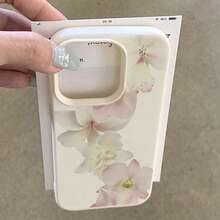 1 pieza Funda de teléfono con patrón de orquídea rosa elegante de material TPU compatible con iPhone/Smartphones - Blanco - Ver 4