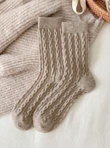 1 Pair/7 Pairs Pack Women's Crew Socks, Multicolor Cashmere Blend Cable Knit Design, Soft & Comfortable, Odor-Resistant, Sweat-Absorbent, Retro Style, Regular/Ankle Length, All Season