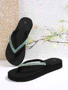 Dép xỏ ngón đế xuồng phong cách Bohemian mới dành cho nữ - màu xanh lá - Xem 2