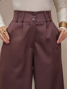 YING ZI Stone Mode Formal Tailored Wide Leg Trousers - Dark Brown - View 3