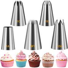 Suuker 大号裱花嘴套装，不锈钢蛋糕装饰嘴，5 件套糖霜裱花嘴，适用于蛋糕装饰、纸杯蛋糕、饼干（1A 1E 1C 9FT 356）