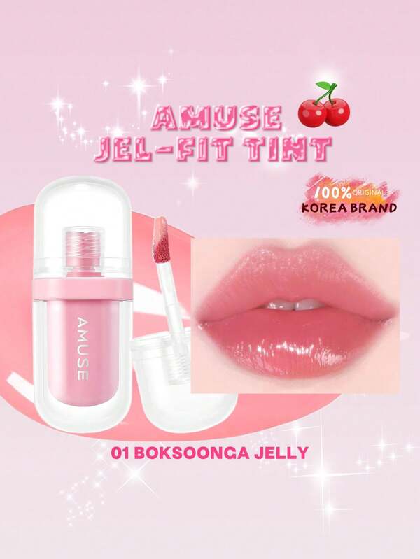 AMUSE Amuse JEL-FIT TINT 01 BOKSOONGA JELLY, Hydration And Plumping, Lightweight, 12-Hour Lasting, Jelly-Like Texture, Moisturizing Lip Stain, Vegan In Handy Size For Travel, K-Beauty, Korean Makeup, 3.8g/0.13oz