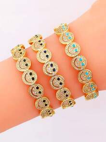 1pc Fully Rhinestone Encrusted Gold-Plated Bracelet, Fashionable Jewelry For Women's Daily Wear - Gold - View 3