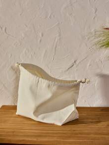 Cirelle 1 Pc White Storage Bag,Canvas Solid Color Inner Bag With Large Capacity,Fashionable And Casual Large Capacity Portable Zipper Makeup Bags,Simple Style , Bedroom Supplies, Dorm Essentials, Living Room Supplies - Beige - View 5