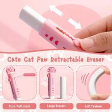OT-NVWOZR 6-teiliges süßes Schreibwarenset mit Katzenpfoten, 2 einziehbare Radiergummis & 2 Bleistiftspitzer & 2 Kawaii-Haftnotizen, rosa Radiergummi-Spitzer in Katzenform für Schülerinnen, Mädchen, Schule, Büro