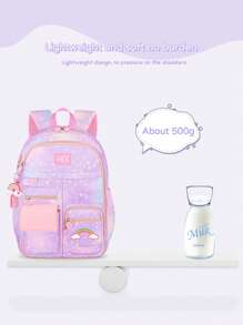 1 pieza Mochila con estampado de corazón arcoíris con colgante lindo de arcoíris y margarita, de alta capacidad con múltiples bolsillos, correa para el hombro ajustable, forro de poliéster, cierre de cremallera, tela impermeable, adecuado para ir y venir, uso diario, bolsa escolar, regalo para volver a la escuela