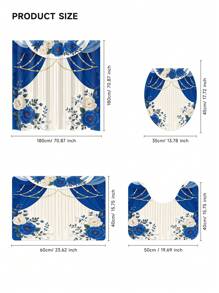 1/4pcs - Blue Floral Shower Curtain Set, Vintage Flower Curtain Faux Pearl Modern Art Decorative 12 Hooks Waterproof Shower Curtain, Non-Slip Bathroom Floor Mat, Toilet U-Shaped Mat, Cover Mat, Home Decor Gift Back To School
