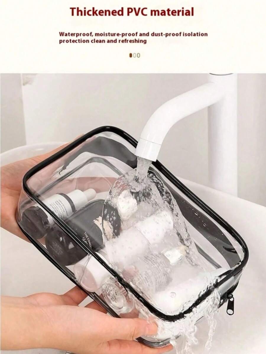 透明洗漱包便携式旅行化妆包带拉链收纳包化妆旅行包化妆刷包洗漱包透明化妆包采用 PVC 材料制成的旅行洗漱包男女半透明防水旅行化妆包旅行洗漱用品收纳包 - 彩色 - 查看 1