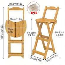 Wooden Folding Bar Stool Bamboo Kitchen Counter Height Stools With Backrest UK - wood color - View 2