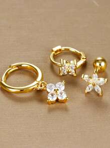 3/6pcs Cubic Zirconia Five Petal Flower Stud Earrings Set For Women Stacking Simple Huggies Cartilage Small Hoop Earring Jewelry