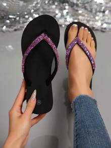 Dép xỏ ngón đế xuồng phong cách Bohemian mới dành cho nữ - Màu tím - Xem 1