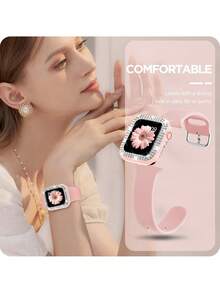 1个男女通用闪亮水钻装饰镂空保护壳，兼容 38/40/41/42/44/45/46/49mm，适用于 Series Ultra/SE/11/10/9/8/7/6/5/4/3/2/1，智能手表保护壳配件 - 鏤空粉+銀 - 查看 4