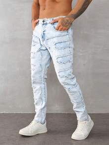 Pantalones vaqueros rotos para hombre de color azul claro, tela transpirable y cómoda, ideales para estilos casuales urbanos - Lavado ligero - Ver 2