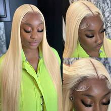 613 Blonde Straight Wig 13x4 Lace Front Wig Human Blended Hair Straight Blonde Lace Front Wigs HD Transparent Lace 200% Density Pre Plucked With Baby Hair Brazilian Virgin Hair Glueless Bone Straight Wigs Halloween Wigs For Women Daily Wear And Cosplay Use - S613 - View 8
