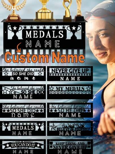 Custom Medal Hanger Ribbon Holder Display Shelf Metal Trophy Rack Organizer Frame Awards Ribbon Cheer Gymnastics Soccer Softball Runner Custom Hold Medals Easy To Install