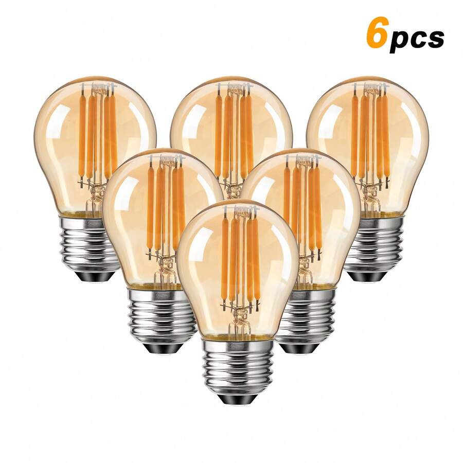 6 件装 G45 4W 复古球形 LED 灯丝爱迪生灯泡 E27 220V 可调光复古风格仿古色调玻璃 40W 白炽灯等效 320LM 2700K 暖白光灯适用于家用吊灯仿古灯具