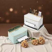 1 pièce Boîte à mouchoirs multifonctionnelle pour bureau, boîte de rangement pour télécommande et accessoires divers, boîte de rangement de luxe pour table basse de salon, organiseur multifonction pour télécommandes, décoration maison créative, porte-papier mouchoirs haut de gamme, convient pour le salon, la table à thé, la salle à manger, la chambre et la coiffeuse