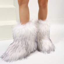 Stylish Personalized Winter Boots For Women - Adorable Spicy Girl Mid-Length Snow Boots, Cozy And Warm,Fluffy Boots Faux Fur Boots Women Shoes - 白色 - 查看 9