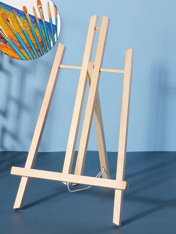 1pc 40cm Tabletop Painting Easel Folding Display Stand, Includes 10pcs Nylon Brush Set For Poster, Watercolor, Acrylic Oil Painting & Drawing