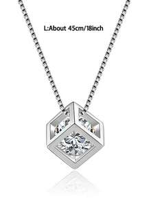 1 件圆形切割立方氧化锆银色吊坠项链女士礼物 - 銀色 - 查看 2