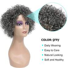 Grey Glueless Wigs Human Hair Wigs For Black Women Grey Short Curly Wigs For Black Women Human Hair Mixed Kinky Curly Wear And Go Glueless Wig Ombre Gray 8 Inch Short Wigs For Older Women - Grey - View 2