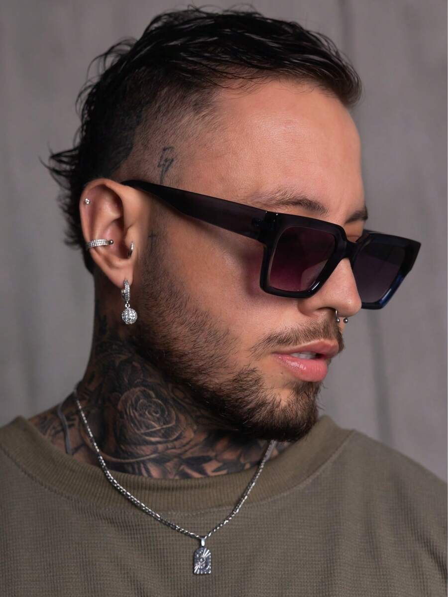 Men's Rectangular Sunglasses | Modern Retro Style, Clear Frame, Black Dark Lens - Venice - Simple Casual PC None Flat Top - màu đen - Xem 1