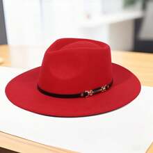 Women Men Fedora Hat, Elegant Soft Wide Brim Cap Jazz Hat With Belt For Casual Party - 紅色 - 查看 5