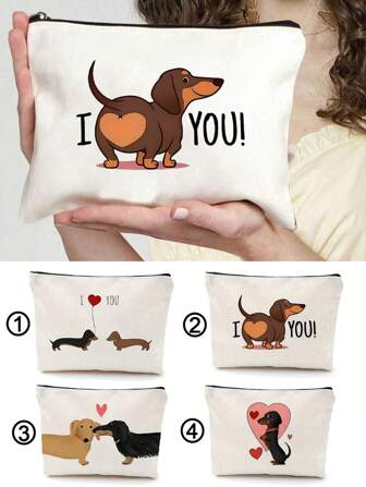 1PC Dachshund Love Print Cosmetic Bag, Student Pencil Case, Cute Cartoon Sausage Cosmetic Bag, Portable Zipper, Best Gift For Grandmother, Teacher, Friend, Nurse, Best Gift For Pet Lovers, Travel Souvenir For Female Friends, Essential Travel Toiletry Bag, Cosmetic Bag, School Supplies, Travel Essentials, Cosmetic Bag, Holiday Essentials, Cosmetic Bag, Cosmetic Bag, Cosmetic Storage Bag, Ladies Cosmetic Storage Bag