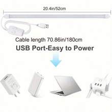 52cm USB LED Light Bar, Kitchen Under Cabinet Lighting, High Brightness, Tubular, Warm/Daylight Color, 3 Dimming Levels, Dimmable, Magnetic & Adhesive Installation, Easy Install, Eye-Caring, Energy-Saving